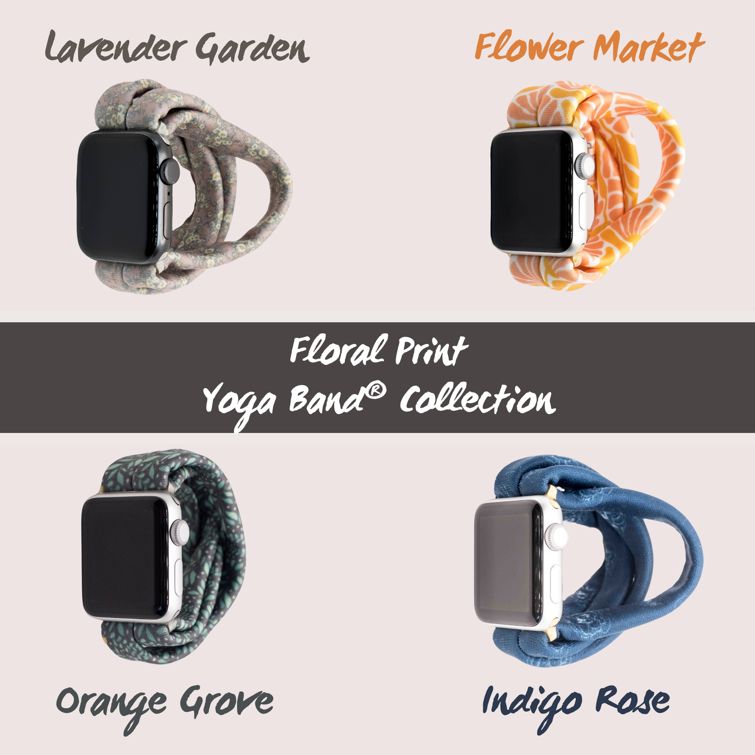 Do you love floral prints? So do we! Shop our collection of floral print Yoga Bands® for Apple Watch, Fitbit, and Samsung