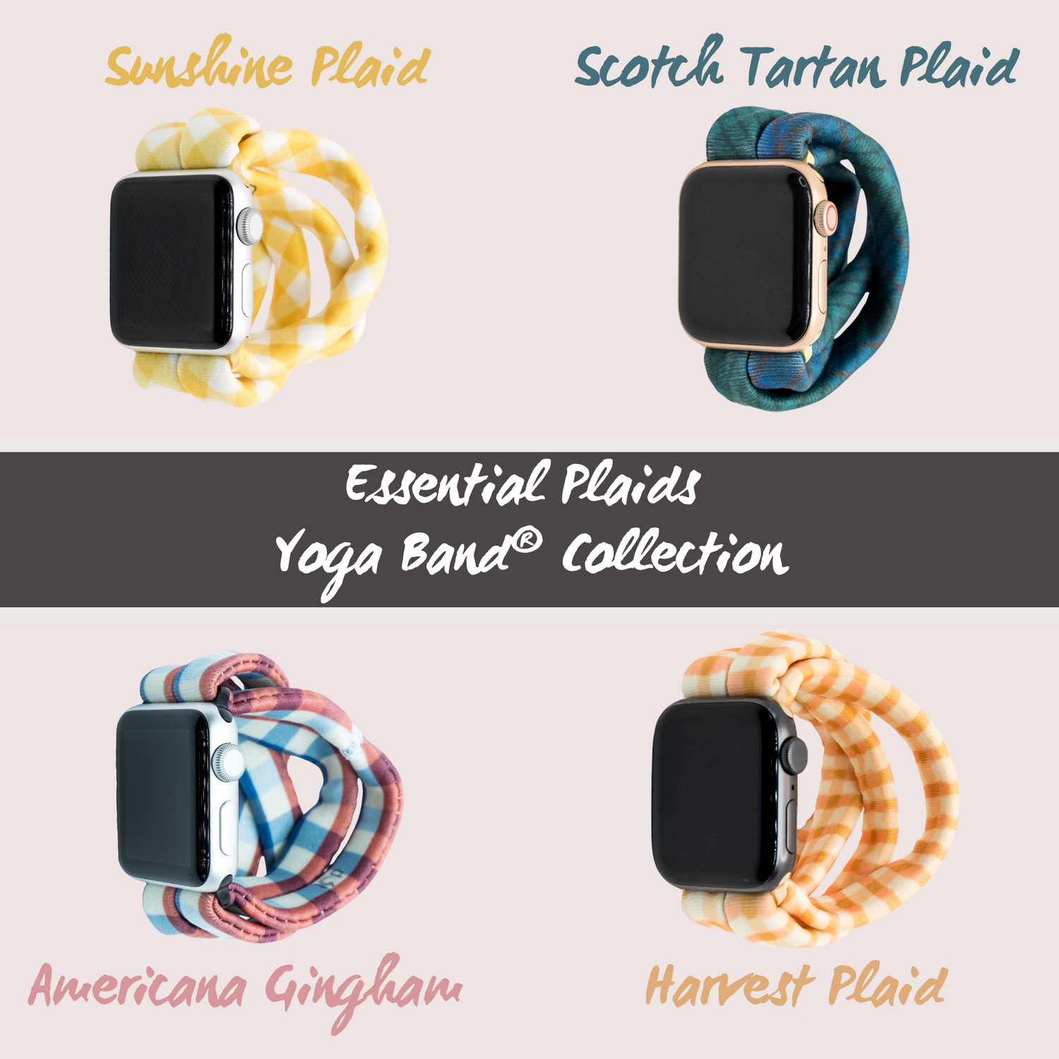 Plaid, plaids, and more plaid! Houndstooths, Ginghams, Tartans, Buffalo Check, and more! Shop our Plaid&nbsp;Yoga Band® Collection for Apple Watch, Fitbit, and Samsung
