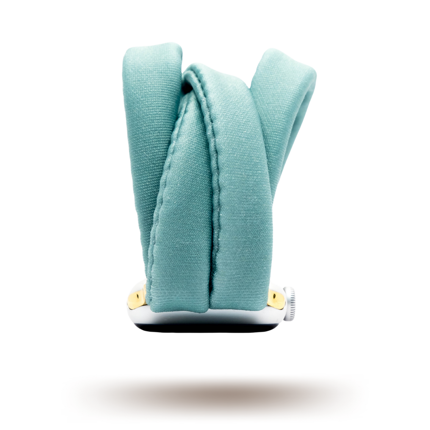 Adriatic Turquoise Yoga Band® fabric watch strap shown in a vibrant teal color. This breathable, stretchy watch band is handcrafted for comfort and is compatible with Apple Watch, Fitbit, and Samsung Galaxy.