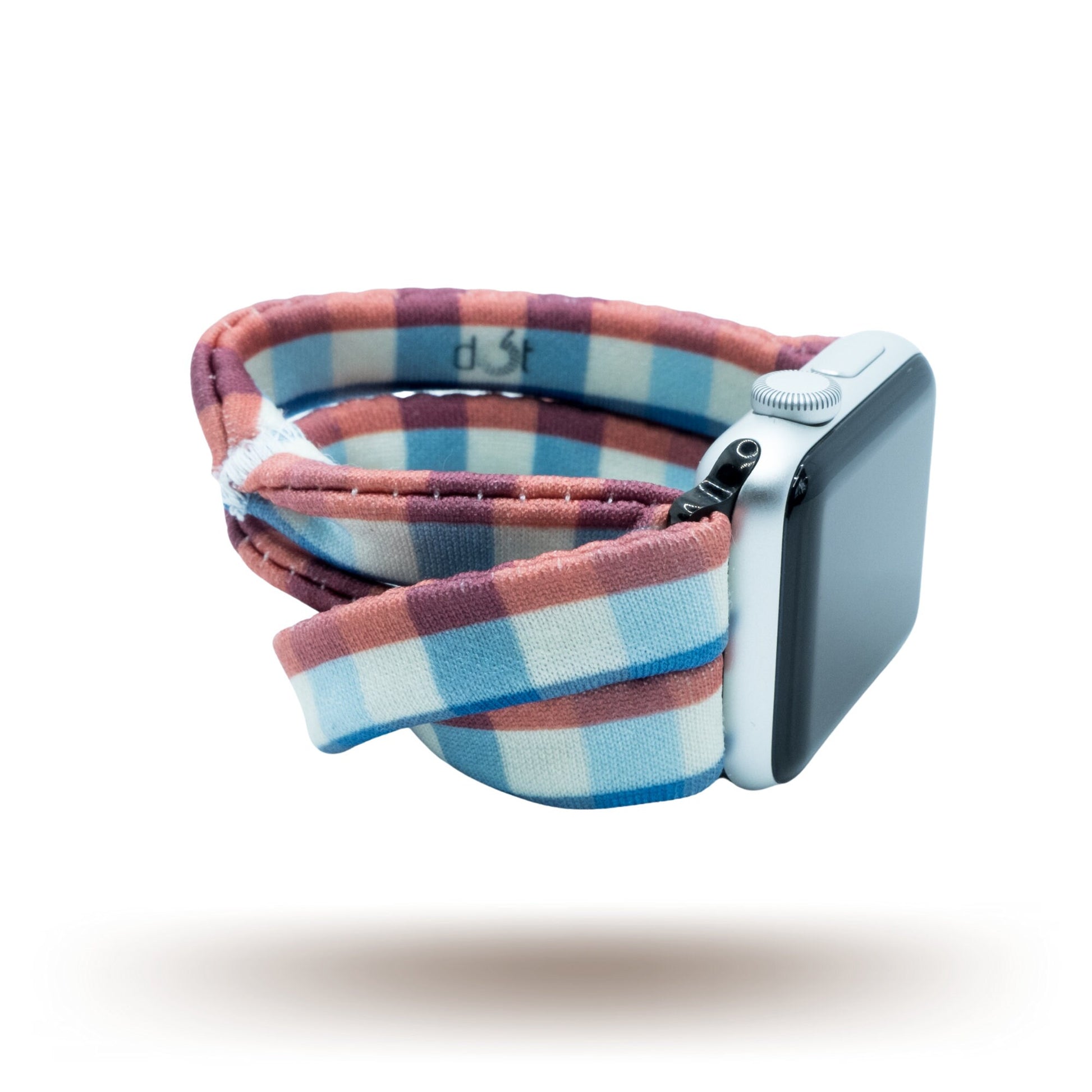 Red, white, and blue gingham check stretchy fabric Apple Watch band | Yoga Bands®