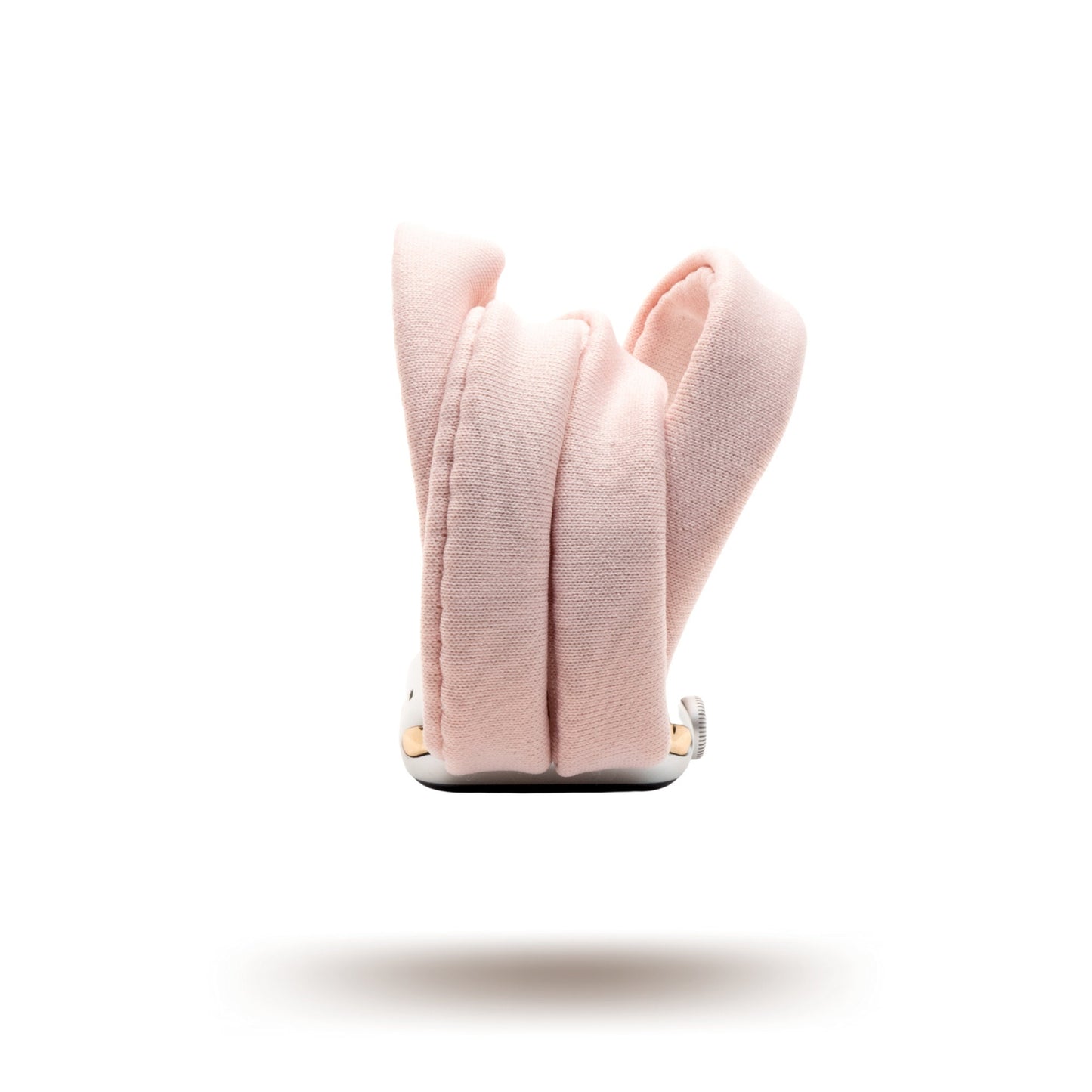 Blush Pink Yoga Band® in a solid pale pink knit fabric. A breathable, stretchy watch strap with a patent-pending design compatible with Apple Watch, Fitbit, and Samsung Galaxy models.