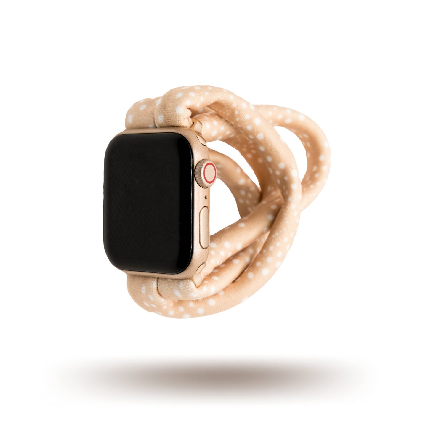 Blush Southwest Dots Yoga Band® featuring a light pink and white dotted southwestern pattern. A breathable, stretchy watch strap with a patent-pending design compatible with Apple Watch, Fitbit, and Samsung Galaxy models.