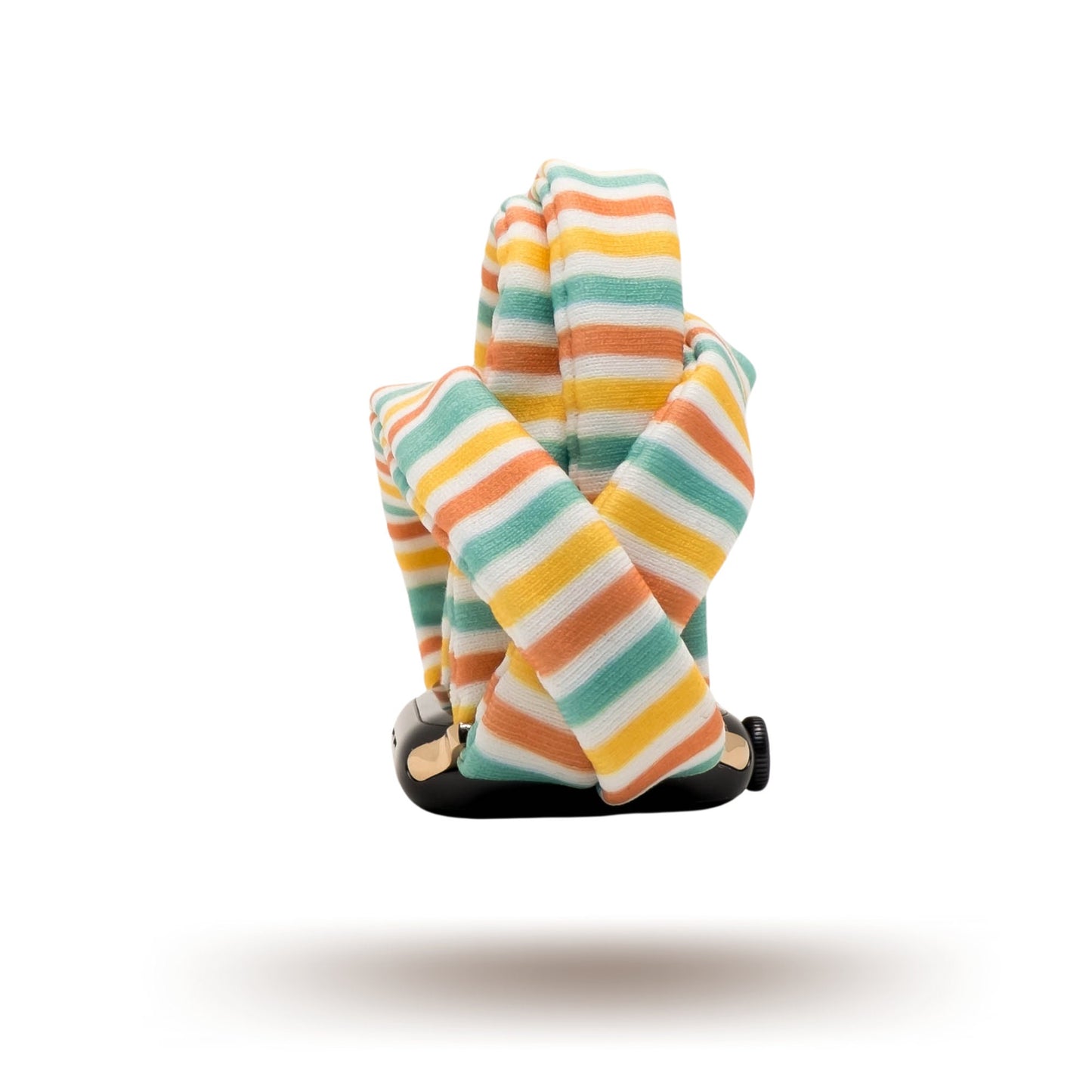 Citrus Stripes Yoga Band® featuring bright yellow, orange, and teal stripes. A breathable, stretchy watch strap with a patent-pending design compatible with Apple Watch, Fitbit, and Samsung Galaxy models.