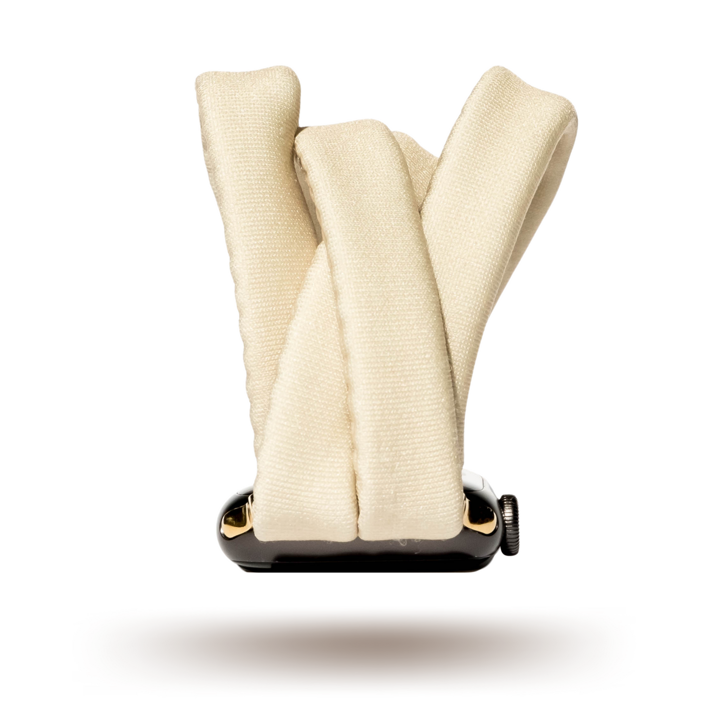 Desert Khaki Yoga Band® in a solid light tan knit fabric. A breathable, stretchy watch strap with a patent-pending design compatible with Apple Watch, Fitbit, and Samsung Galaxy models.