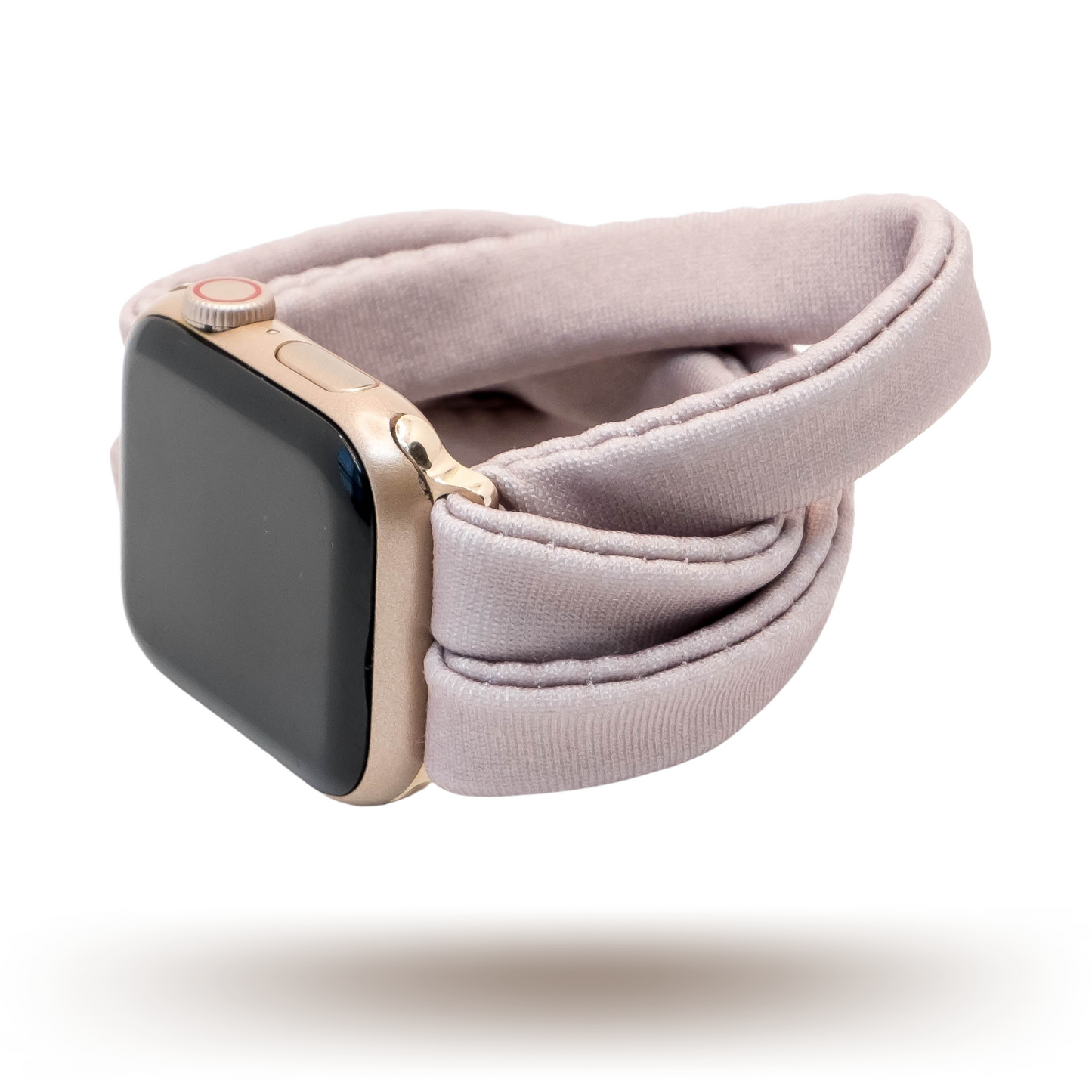 Dusty Purple Yoga Band® in a muted, faded purple knit fabric. A breathable, stretchy watch strap with a patent-pending design compatible with Apple Watch, Fitbit, and Samsung Galaxy models.