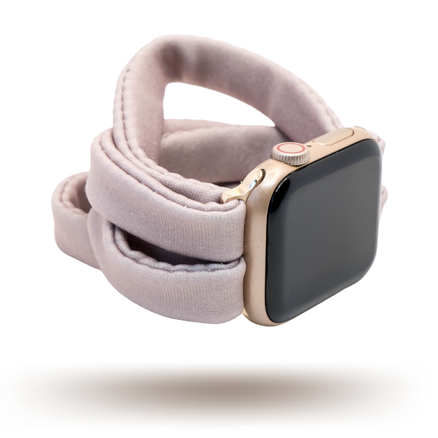 Dusty Purple Yoga Band® in a muted, faded purple knit fabric. A breathable, stretchy watch strap with a patent-pending design compatible with Apple Watch, Fitbit, and Samsung Galaxy models.