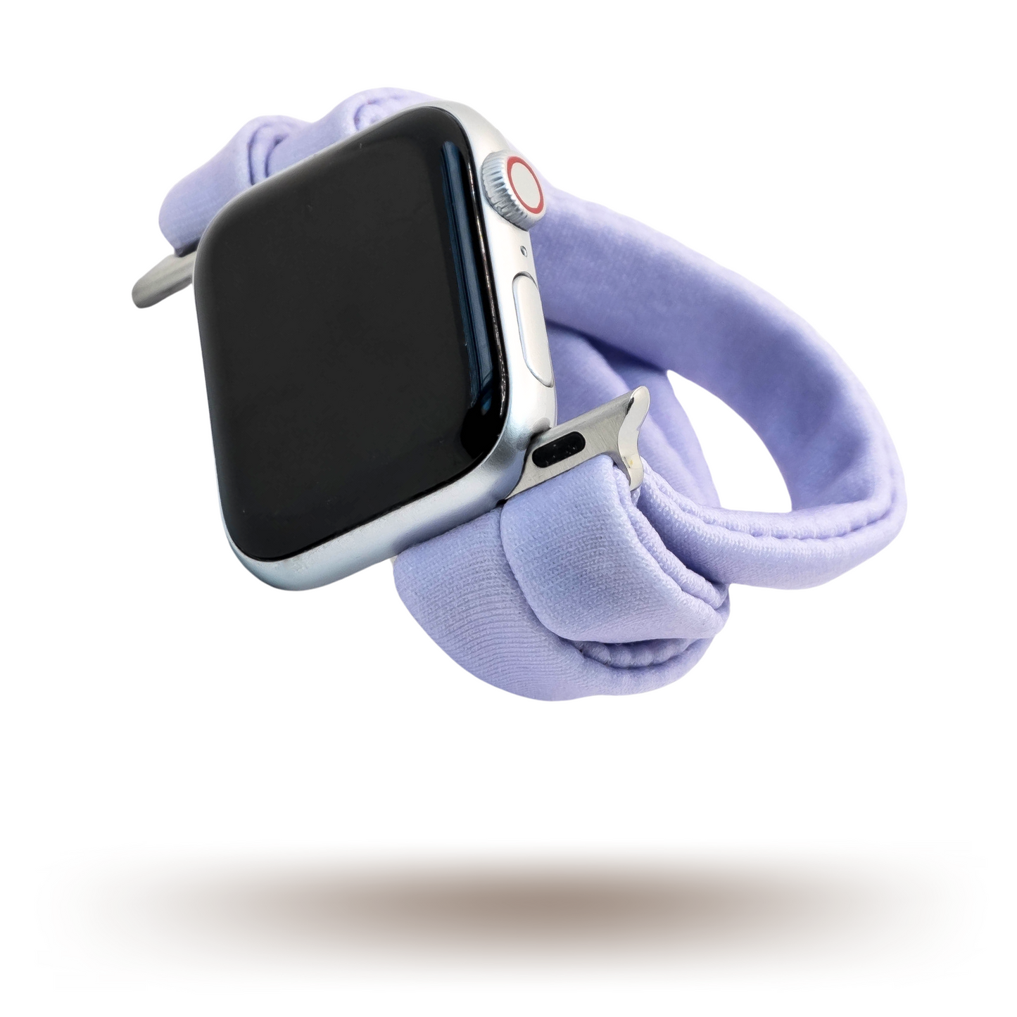 Faded Lilac Yoga Band® in a bright pastel light purple knit fabric. A breathable, stretchy watch strap with a patent-pending design compatible with Apple Watch, Fitbit, and Samsung Galaxy models.