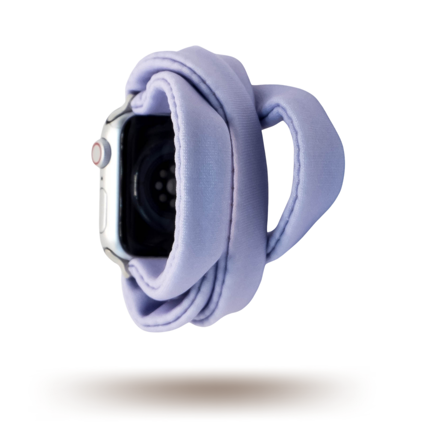Faded Lilac Yoga Band® in a bright pastel light purple knit fabric. A breathable, stretchy watch strap with a patent-pending design compatible with Apple Watch, Fitbit, and Samsung Galaxy models.