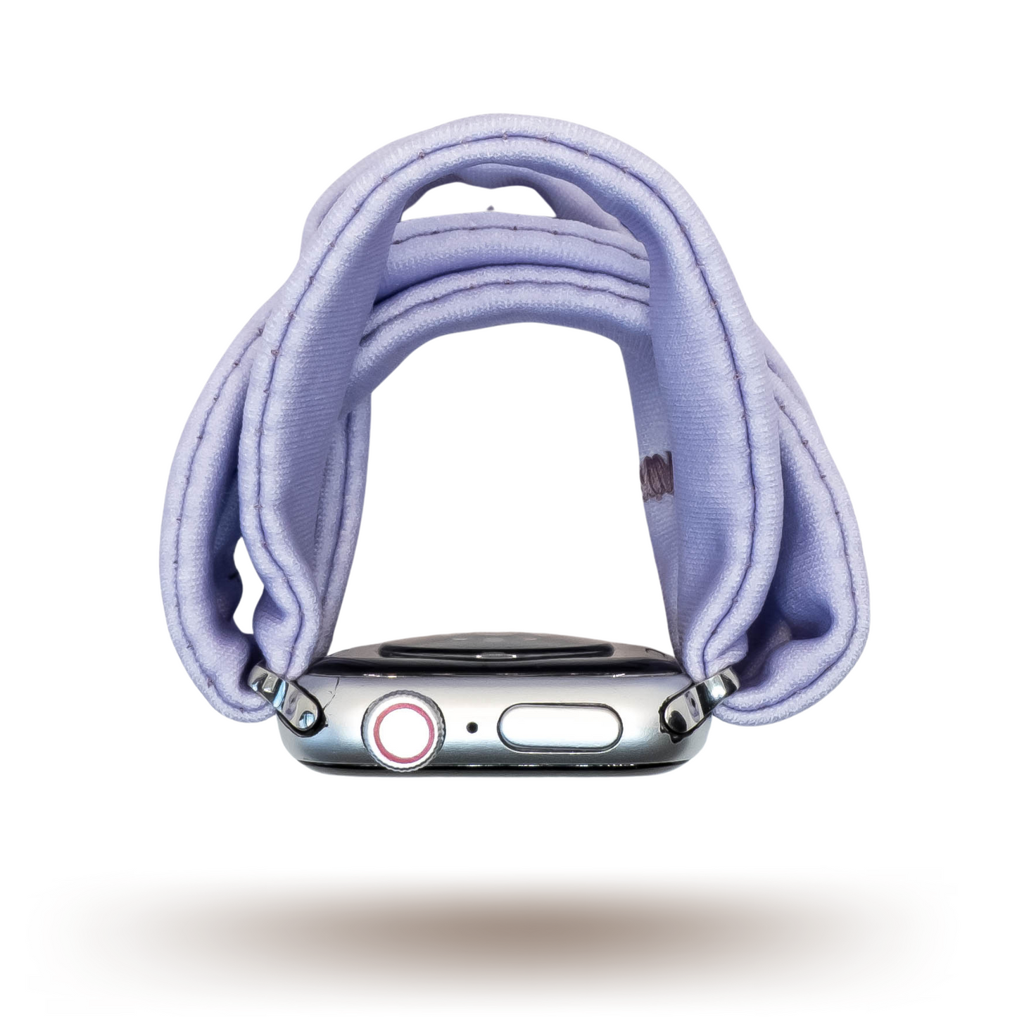 Faded Lilac Yoga Band® in a bright pastel light purple knit fabric. A breathable, stretchy watch strap with a patent-pending design compatible with Apple Watch, Fitbit, and Samsung Galaxy models.
