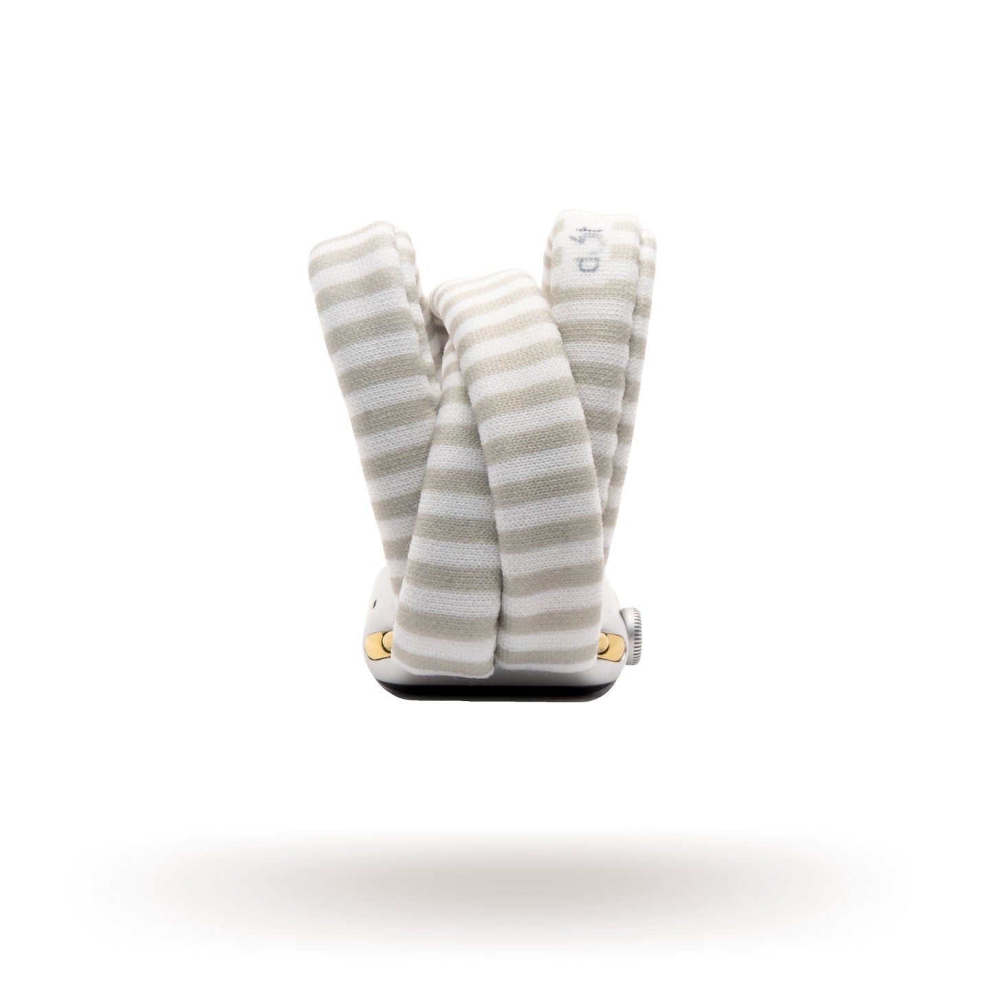 Gray Mini Stripe Yoga Band® featuring a subtle gray and white micro-stripe pattern. A breathable, stretchy watch strap with a patent-pending design compatible with Apple Watch, Fitbit, and Samsung Galaxy models.