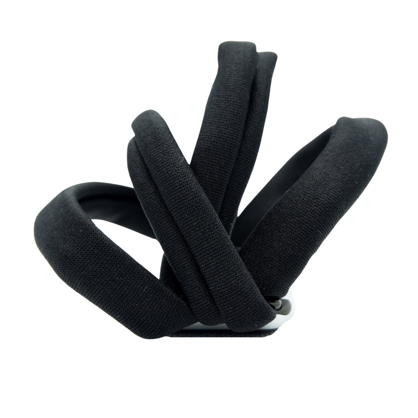 Solid Black Yoga Band® featuring a sleek black knit fabric. This breathable, stretchy watch strap with a patent-pending design is handcrafted and compatible with Apple Watch, Fitbit, and Samsung Galaxy trackers.