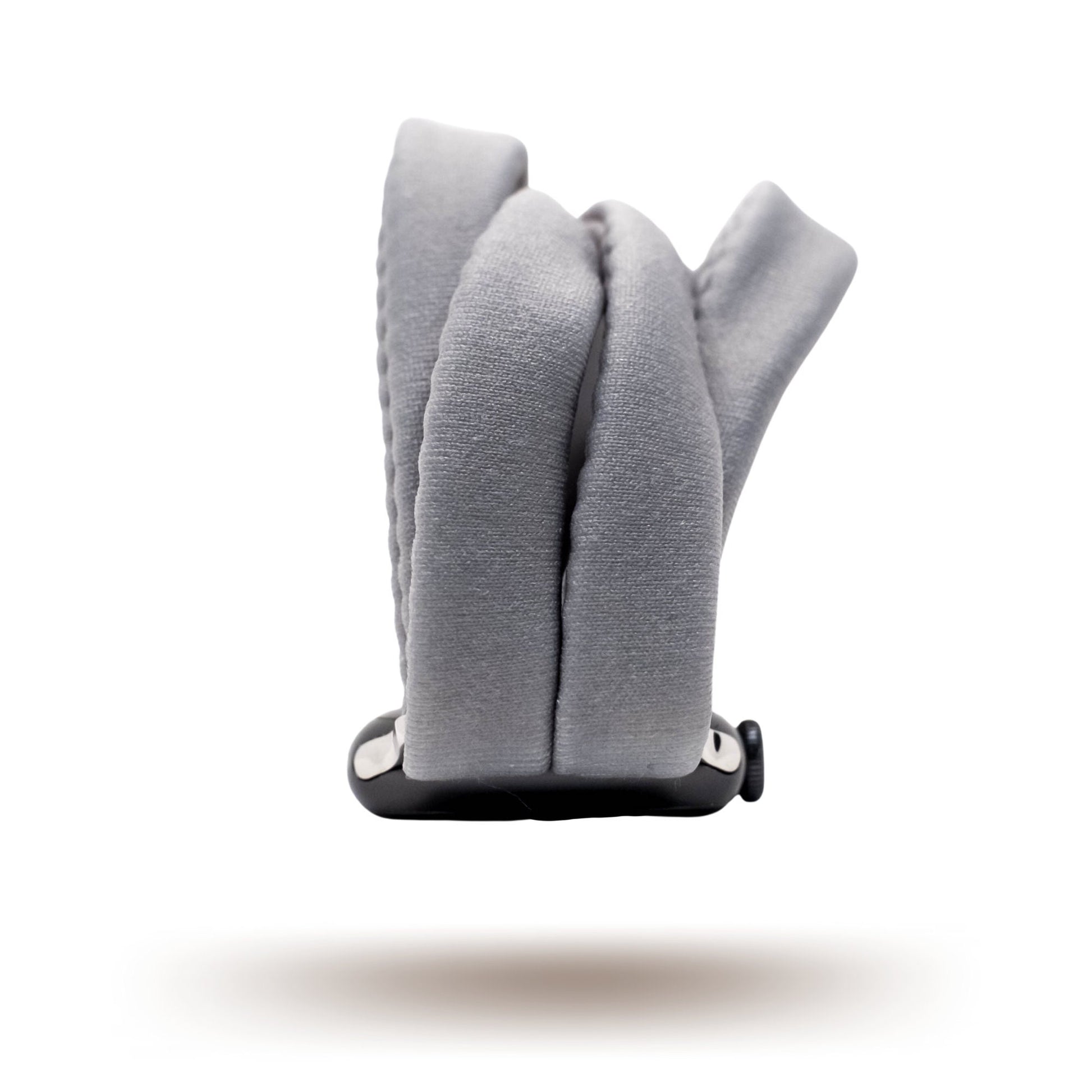 Solid Gray Yoga Band® in a neutral heather gray knit fabric. A breathable, stretchy watch strap with a patent-pending design compatible with Apple Watch, Fitbit, and Samsung Galaxy models.